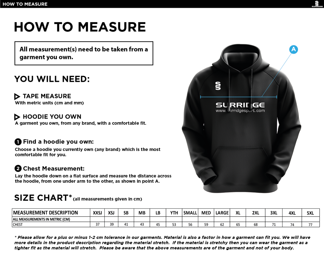 Earl Shilton Town CC - Overhead Hoody - Size Guide