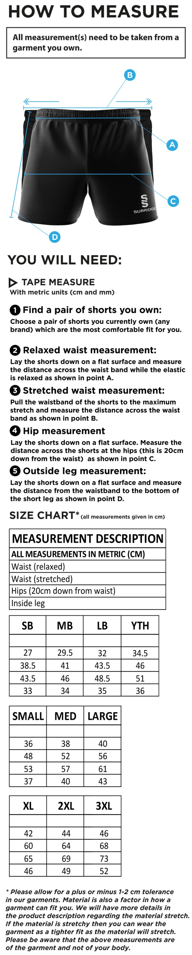 Earl Shilton Town CC - Dual Short - Size Guide