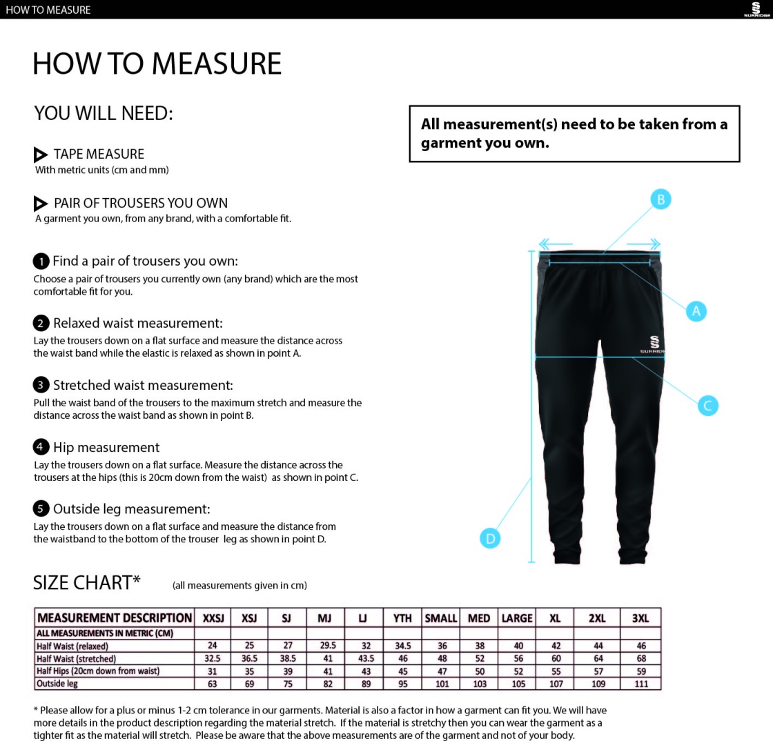 Earl Shilton Town CC - Dual Skinny Pant - Black - Size Guide