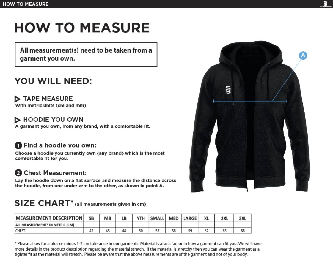 Earl Shilton Town CC - Dual Full Zip Hoody - Black - Size Guide